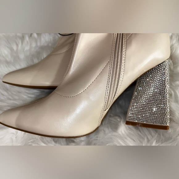 Creme Faux Leather Rhinestone-Heel Booties, size 8 - Picture 10 of 10